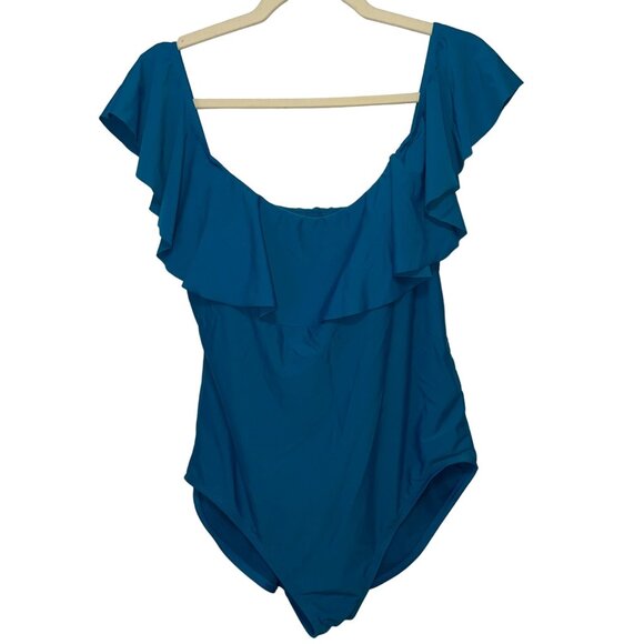 Time & Tru Women's XL Ruffled Blue One-Piece Swimsuit - Picture 1 of 6